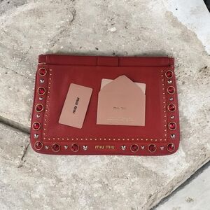 Miu Miu Red Studded Clutch Bag